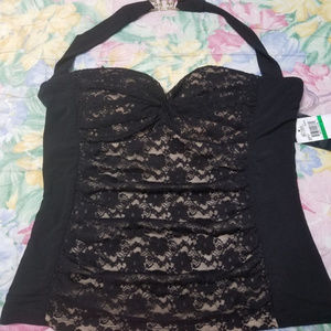 GRASS JEANS Black Halter Top